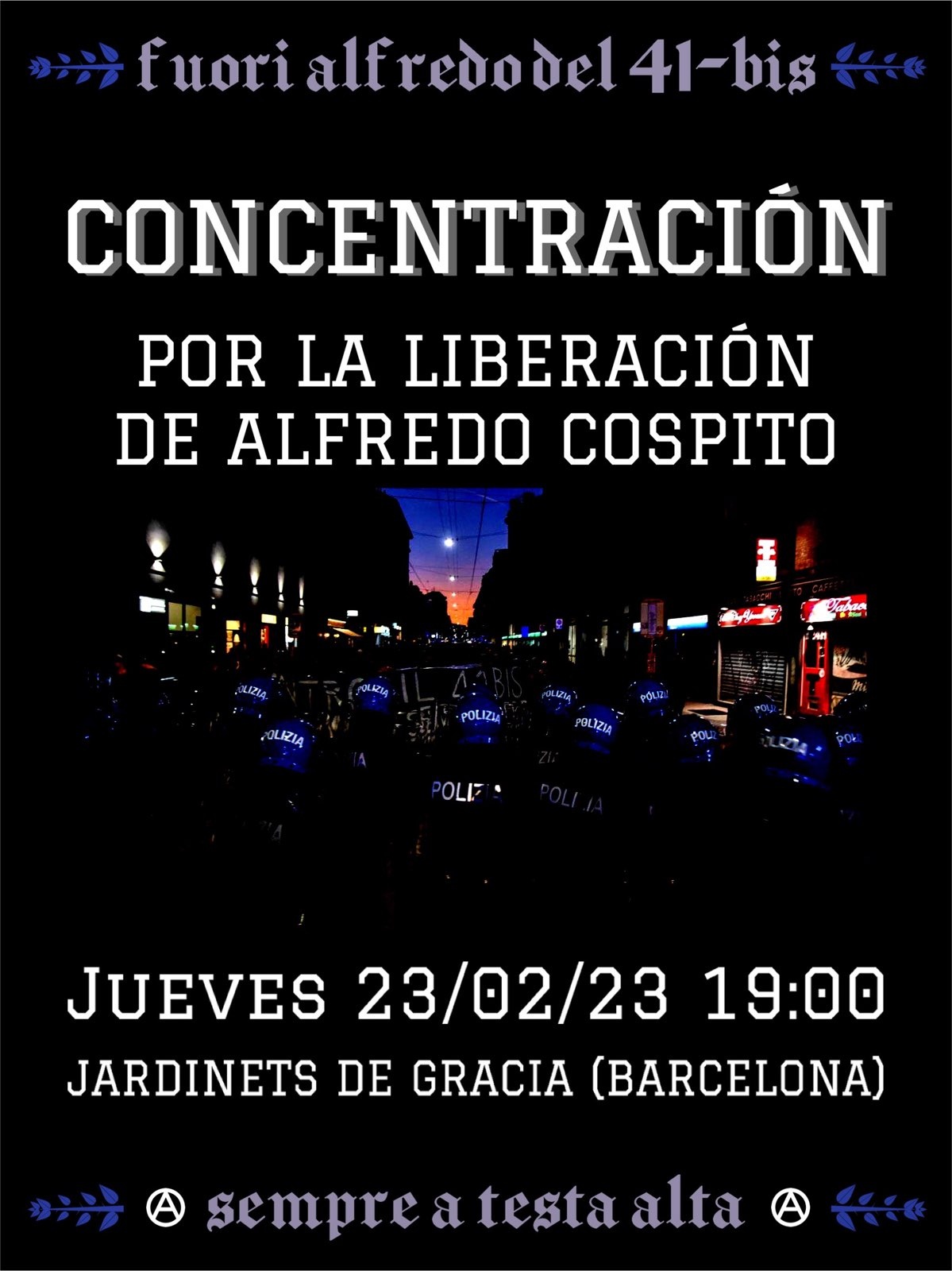Concentración por la liberación de Alfredo Cospito