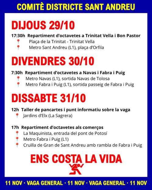 Activitats del Comitè de Vaga general del districte de St. Andreu