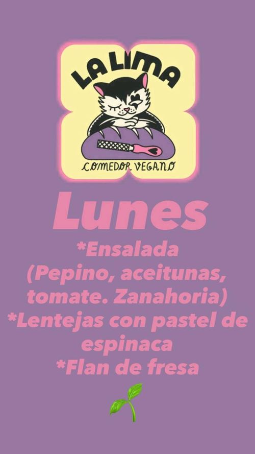 menu dilluns LA LIMA, comedor vegano🌱