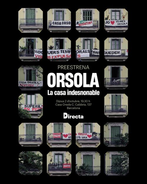DocsDirecta | La 'Directa' preestrena el documental 'Orsola: la casa indesnonable'. Cinema a la fresca davant la Casa Orsola.