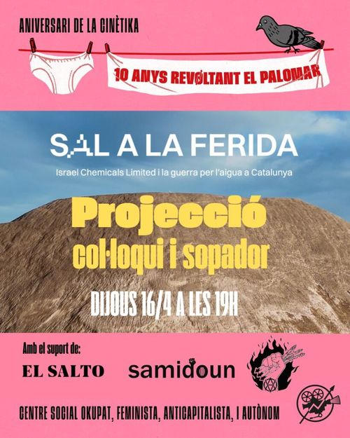 Cinema dijous, Cinema per Palestina projectarà Sal a la ferida, Dir. Lee Beritutti (20026) + col.loqui + sopador amb Food Not Bombs