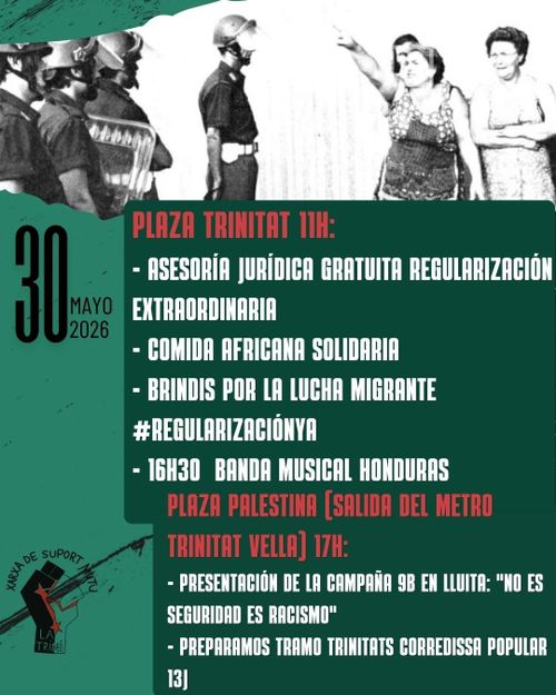 veïnes amb davantal plantant cara als grisos. en tons de verd, el programa de la jornada