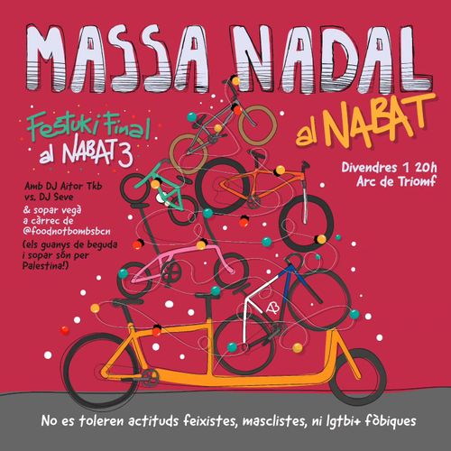 Festa final de la Massa Crítica de BCN al Nabat. Sopar vegà + DJ i beneficis per Palestina