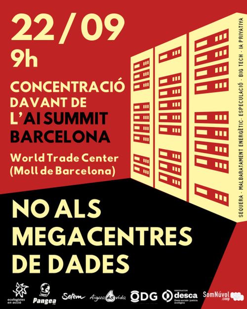 Cartell de la convocatòria amb fons vermell i negre i una imatge de servidors