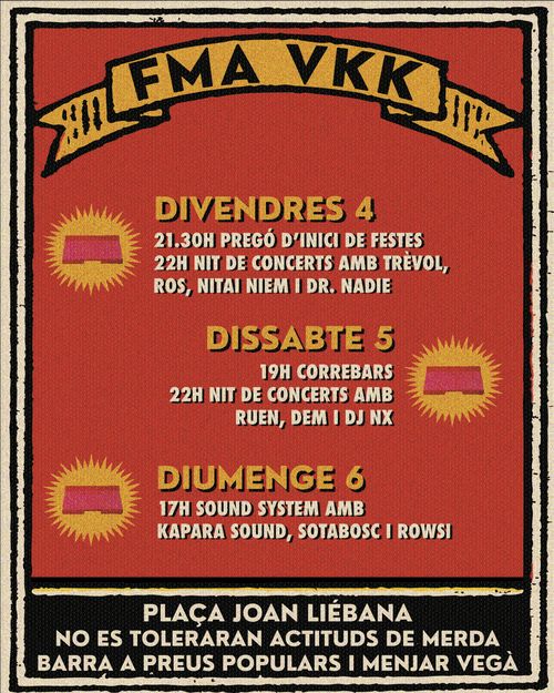 Festa Major Alternativa de Vallcarca

📆 Del 4 al 6 de Setembre 2026

🌯🍺 Barra a preus populars, menjar vegà a càrrec de La Kantina Migrante, Concerts, Sound, Correbars…

Us esperem! 🥳
