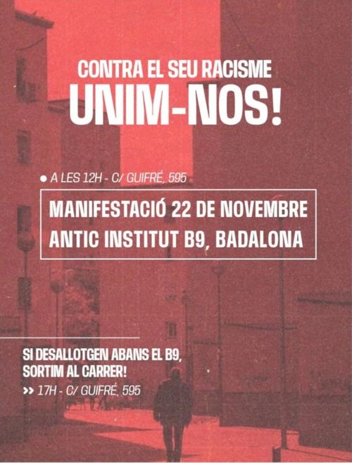 Manifestació per fer front a les polítiques d'exclusió! 22 de Novembre a les 12h. Antic Institut B9, C/ Guifr'e, 595, Badalona