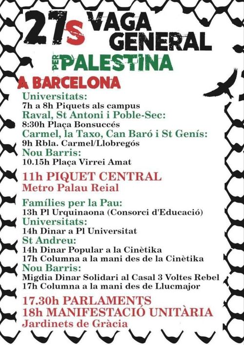 Convocatòries Vaga 27S per Palestina