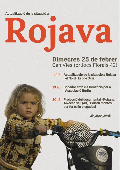 Cartell amb el programa de dimecres. Rojava amb lletres grosses i rojes. L'única imatge és d'una nena d'uns 4 anys agafant una bici pel manillar.