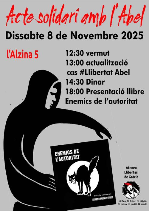 Acte Solidari per l'Abel + Presentació llibre "Enemics de l'autoritat"