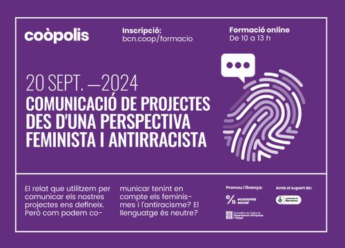 Comunicació de projectes des d'una perspectiva feminista i antirracista.

Inscripció: bcn.coop/formacio

Formació online De 10h a 13h

El relat que utilitzem per comunicar els nostres projectes ens defineix. Però podem comunicar tenint en compte els feminismes i l'antirracisme? El llenguatge és neutre?