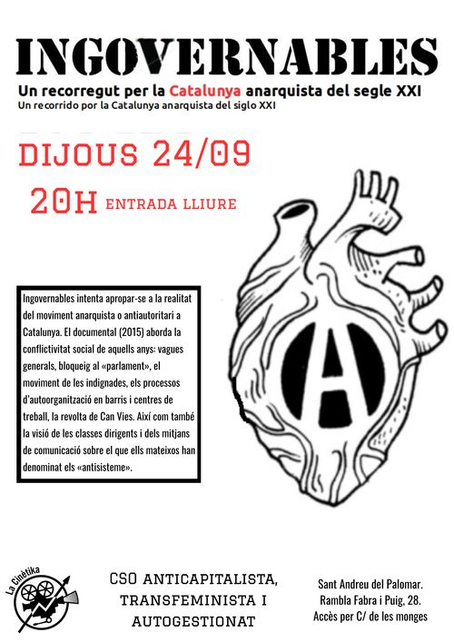 Cinema dijous: Ingovernables. Un recorregut per la Catalunya anarquista del segle XXI
