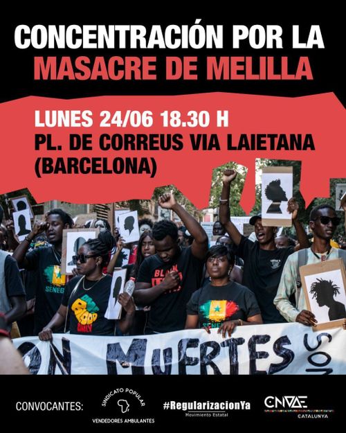 Concentración por la masacre de Melilla

Convocantes: Sindicato Popular de Vendedores Ambulantes, #RegularizaciónYa , Comunidad Negra Africana y Afrodescendiente en España