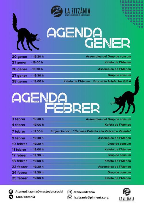 Agenda gener i febrer ateneu llibertari La Zitzània