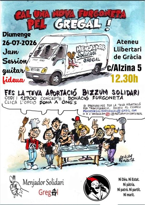 ✨​vermut + jamsession + fideuà 🚐 ​Acte Solidari pro Menjador Gregal