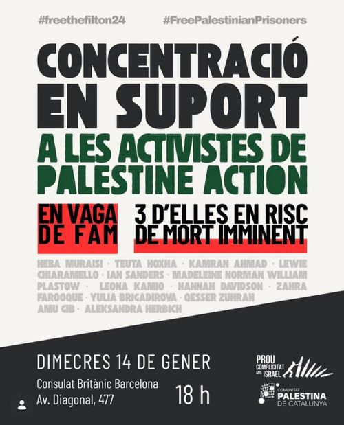 Un cartel con información sobre la concentración y los nombres de les activistas.
