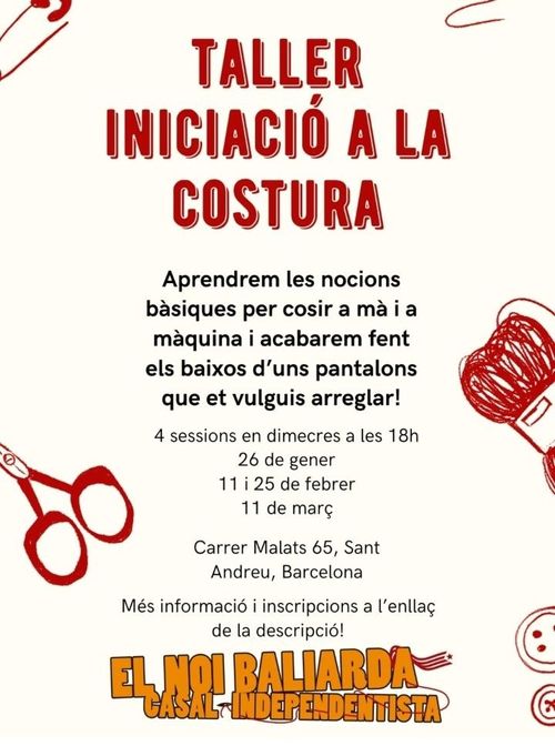🪡🧵 Taller d'iniciacio a la costura al Casal Independentista de Sant Andreu El Noi Baliarda