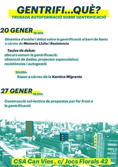 TROBADES D'AUTOFORMACIÓ SOBRE LA GENTRIFICACIÓ