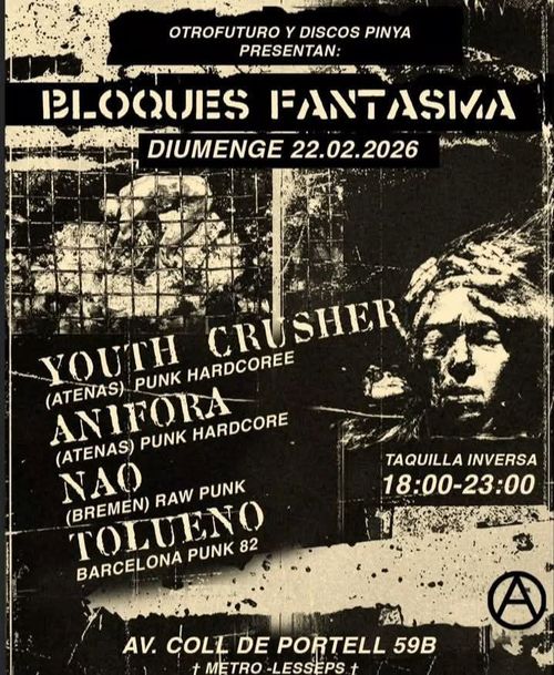 Concert de punk: Youth Crusher, Anifora, Não, Tolueno